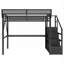 Structure de lit mezzanine moderne en métal avec bureau sous le lit et station de charge intégrée, noir profond