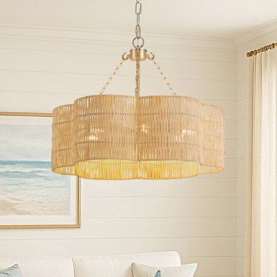 20" 6-Light Scalloped Rattan Drum Chandelier