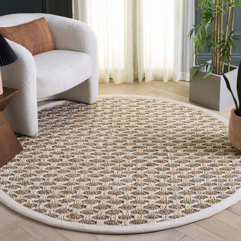 Natural Fiber Handwoven Jute Geometric Rug, Round 6'