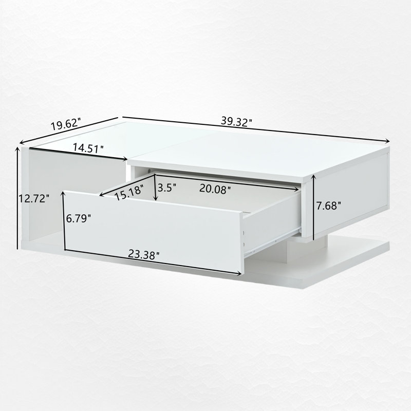 Modern Coffee Table With Tempered Glass, Wooden Cocktail Table With High-Gloss UV Surface, Modernist 2-Tier Rectangle Centre Table For Living Room