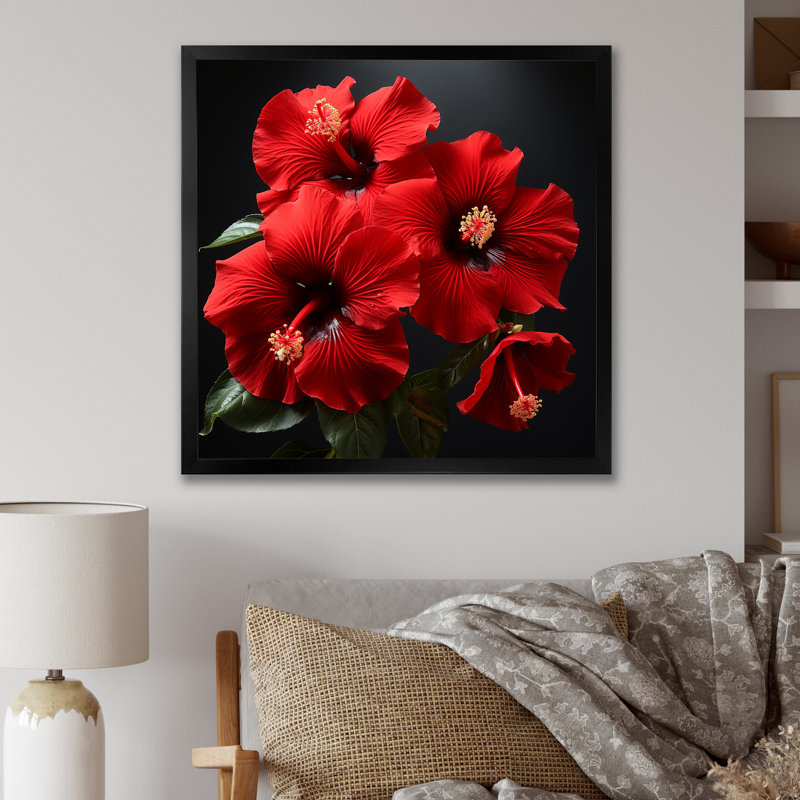 Hibiscus tropical II - Hibiscus, H 30 po x l 30 po x P 1,5 po, Cadre simple noir