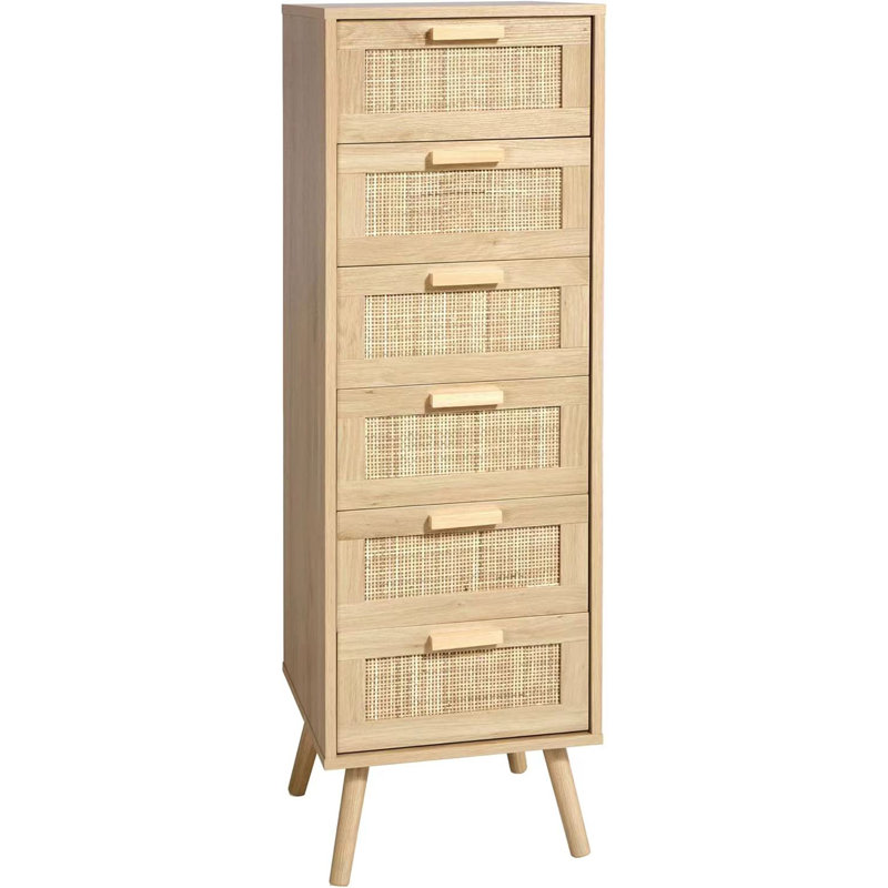  Commode en rotin pour chambre à coucher, commode haute avec 6 tiroirs décoratifs fabriqués à la main en rotin, petite commode