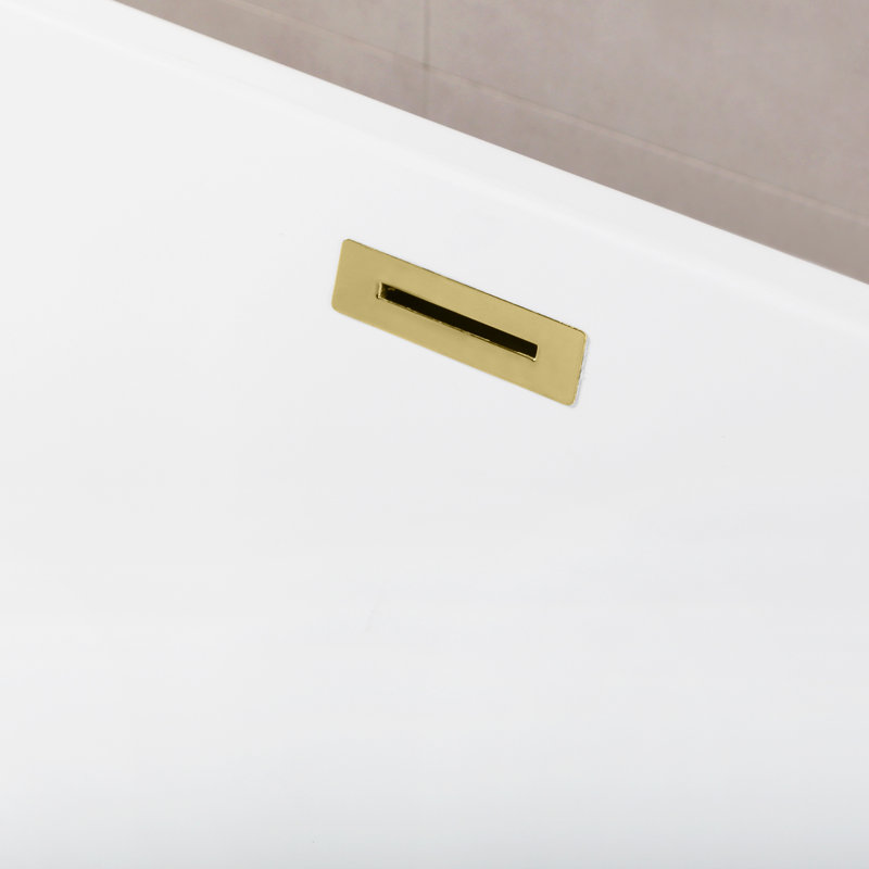 Kingston Brass Aqua Eden 59-Inch Acrylic Rectangular Double Ended Freestanding Tub With Drain, Polished Brass