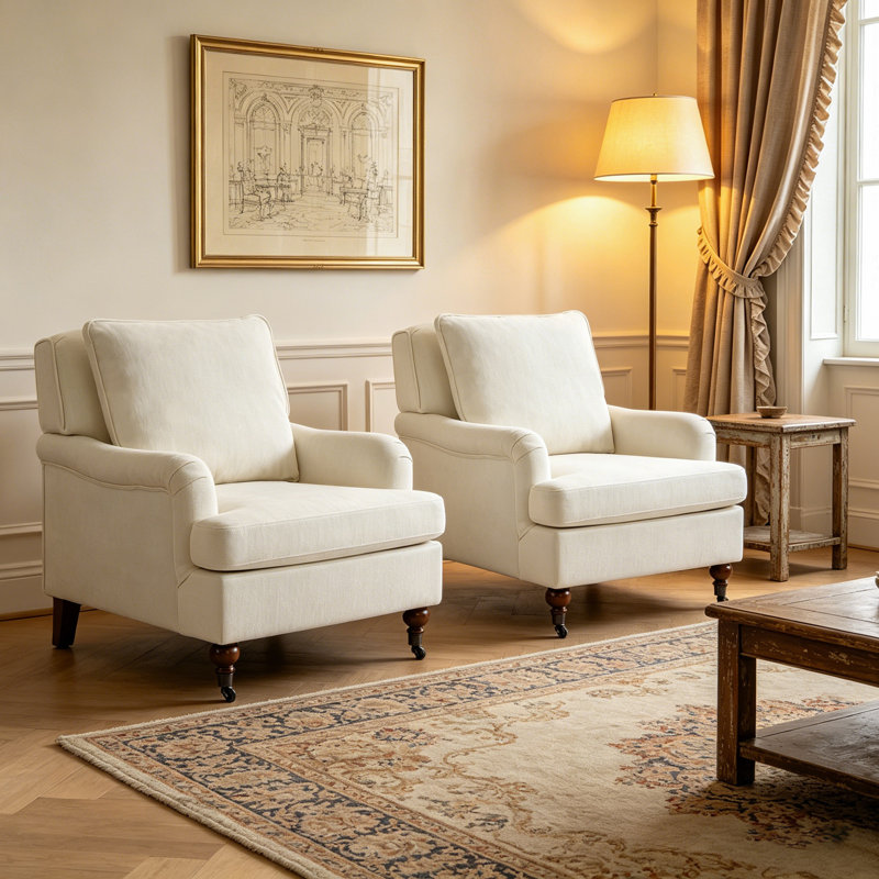 Fauteuil d'appoint en bois rembourré English Classic, 29" W x 35" D x 33" H, Blanc, 2