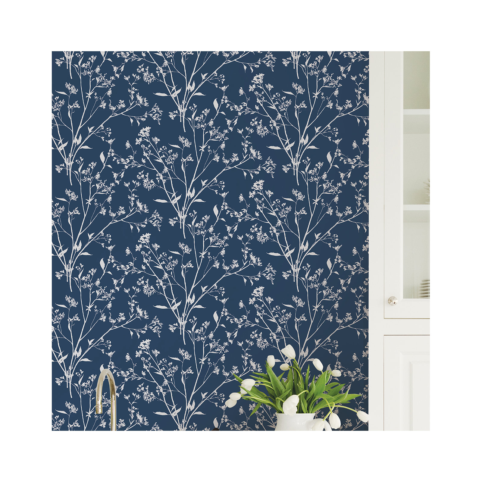 Stormi Modern Floral Wallpaper, Navy