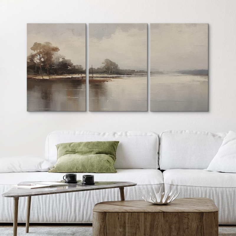 «Fine Island Lake Summer Autumn Landscape Nature Modern Rustic Relax / Calm On Canvas», reproduction de 3 pièces