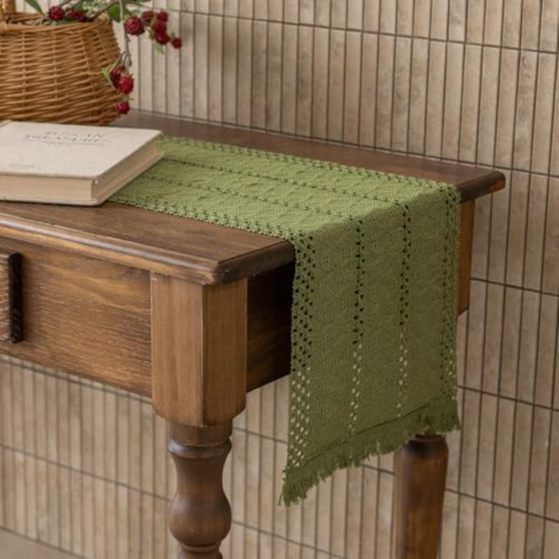 Chemin de table bohème en macramé de 12 x 72 pouces