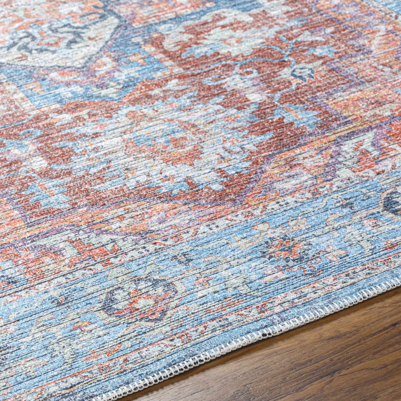 Bennett  Blue Machine Washable Area Rug, Rectangle 9'10" x 13', Polyester