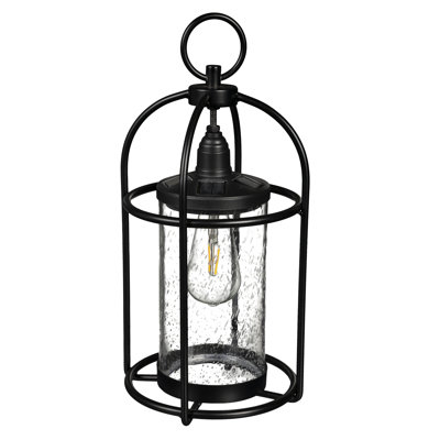 16.7" Solar Powered Black Metal Outdoor Hanging Edison Bulb Light