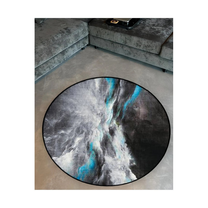 Tapis décoratif moderne avec détails tissés, Rond 4 pi