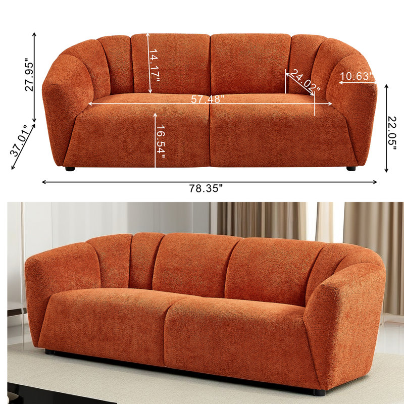 Inke Upholstered 78.35'' Sofa, Orange Microfiber/Microsuede