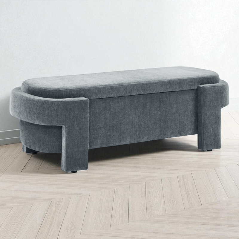 Cineus Oval Fabric Upholstered Storage Ottoman, Gray