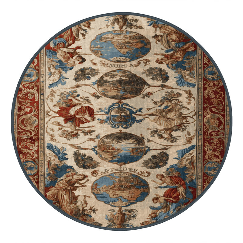 Machine Washable French Brown Area Rug, Round 8'
