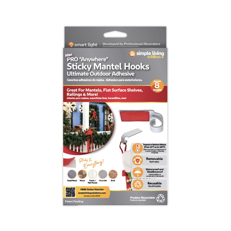  Max Pro Anywhere Sticky Mantel Hooks 8 pk