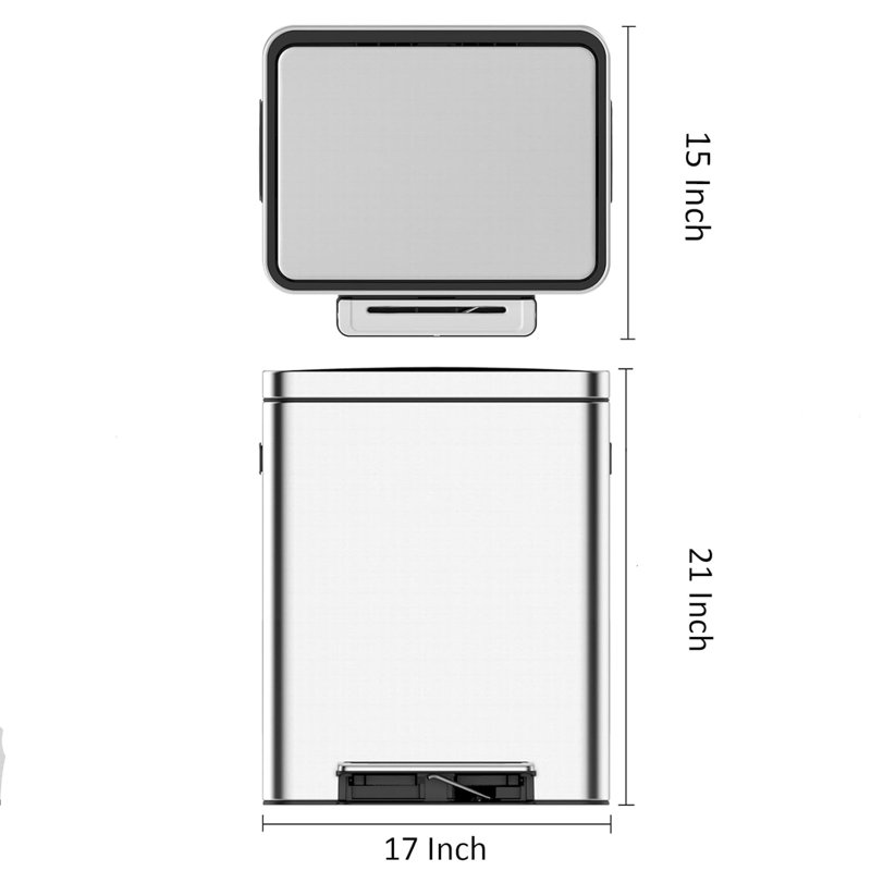 Trash Can, Rectangular Garbage Can With Soft-close Foot Pedal, Double Compartment Classified Garbage Can, Stainless Steel Trash Can With Metal Lid & Removable Inner Bucket