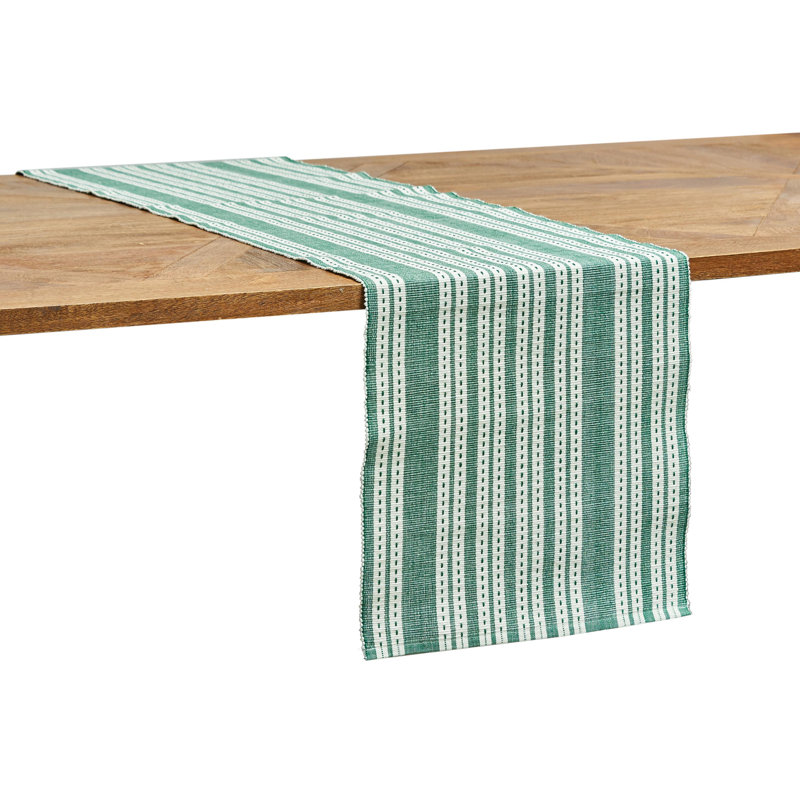 Warner No Pattern Cotton Table Runner, Green