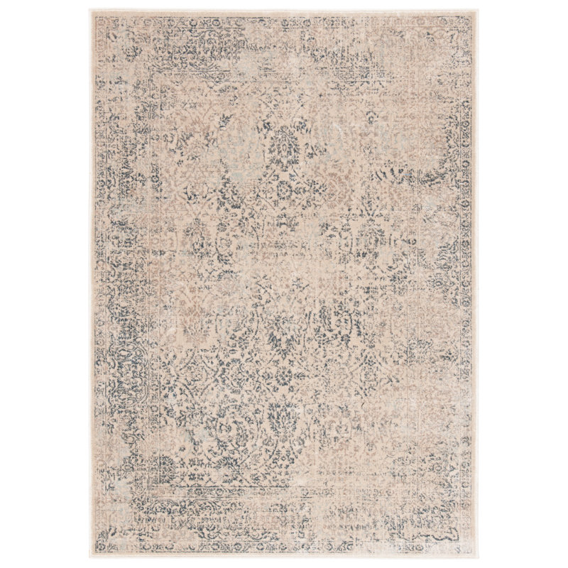 Tapis oriental en coton / polyester / viscose tissé à la machine en bleu clair / crème Oriental, Rectangle 2 pi 7 po x 4 pi