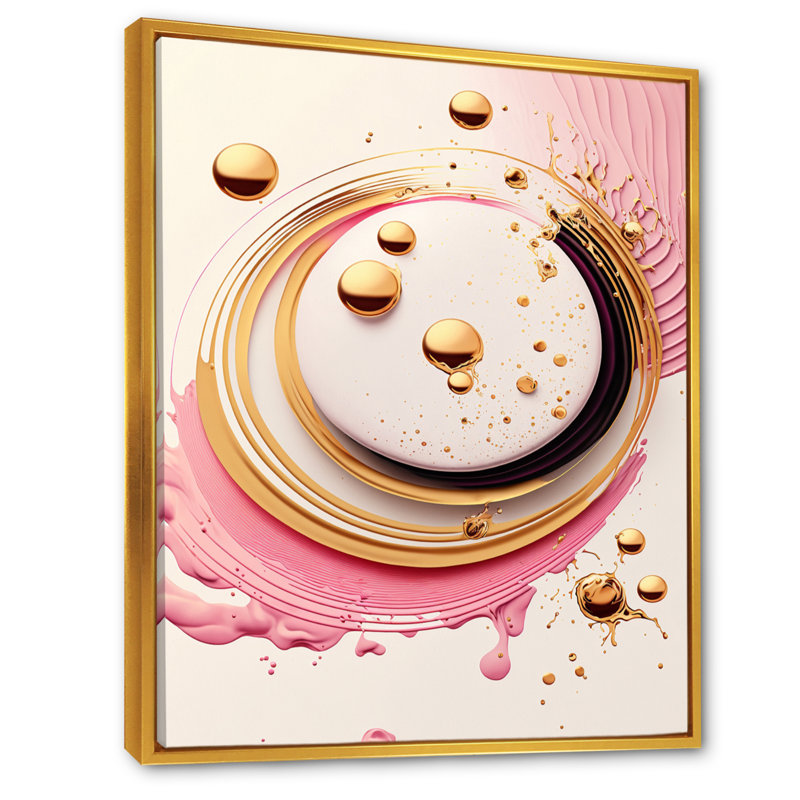 Aquarelle rose abstraite circulaire IV - Impression sur toile, H 44 po x l 34 po x P 1,5 po, Toile avec cadre flottant or