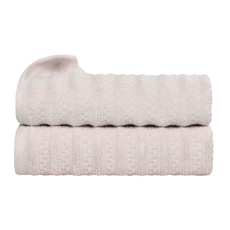 Blue Nile Mills  Zero-Twist Cotton Bath Towel Set - Waffle Stripe Texture - Quick-Dry, Silver