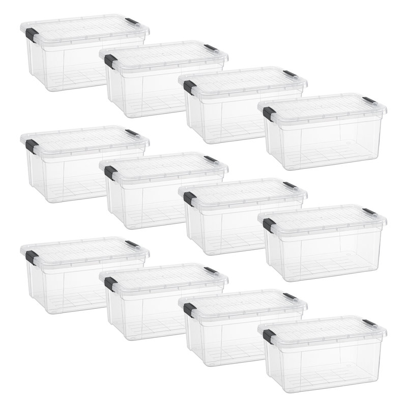  Clear Storage Boxes with Lids, 11 Quart Plastic Container Bins for Organizing, Stackable Crates, BPA Free, Non Toxic, Odor Free, Organizers for Home, Office, School, and Dorm, 12 Pack