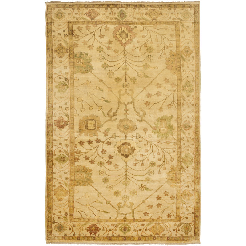 Oushak Oriental Hand-Knotted Wool Ivory Area Rug, Rectangle 10' x 14'