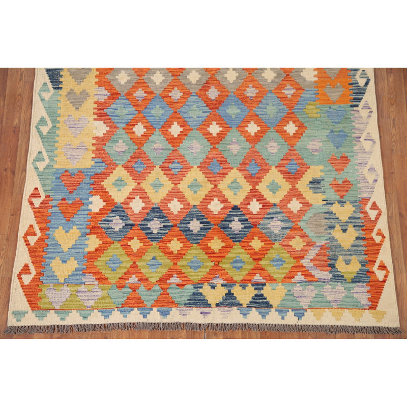 Tapis oriental multicolore en laine Kilim 6 x 8