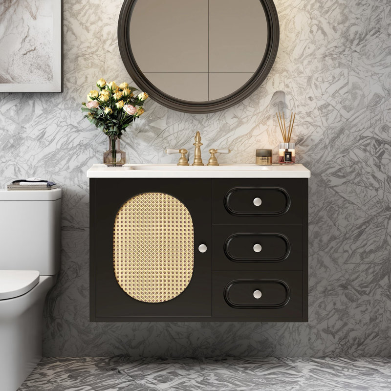 Meuble-lavabo 30 po avec lavabo en céramique Mid-Century 30 po, 2 tiroirs, beaucoup de rangement