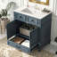 Meuble-lavabo de salle de bain 30 po avec lavabo en céramique, armoire de rangement en bois massif avec portes à fermeture douce, style rétro, bleu-2053683727-2053683722