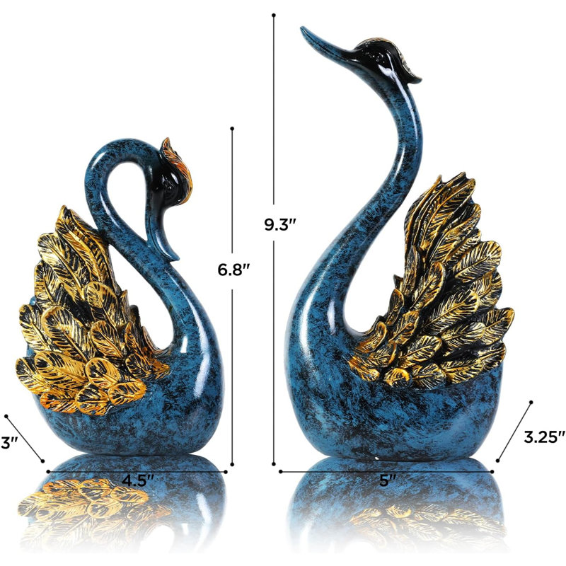 Ensemble de 2 statues cygne bleu
