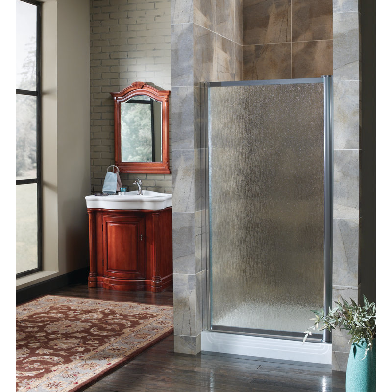 Porte de douche à cadre pivotant l 23 po x H 65 po, Argent, Verre obscure