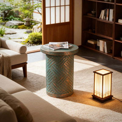 Cement Outdoor End Tables For Patio, Gardenaccent Table, Modern Small Round Side Tablefor Outside, Tree Stump Garden Stool Drumtable Indoor And Outdoo