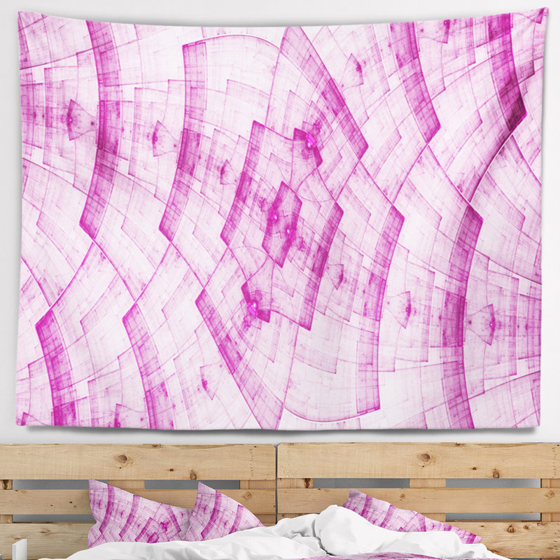Tapisserie abstraite à motif de fractale psychédélique rose foncé, H 32 po x l 39 po
