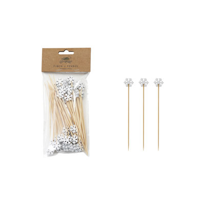 50‑Piece Bamboo Single‑Use Picks with Snowflake‑Shaped Handles