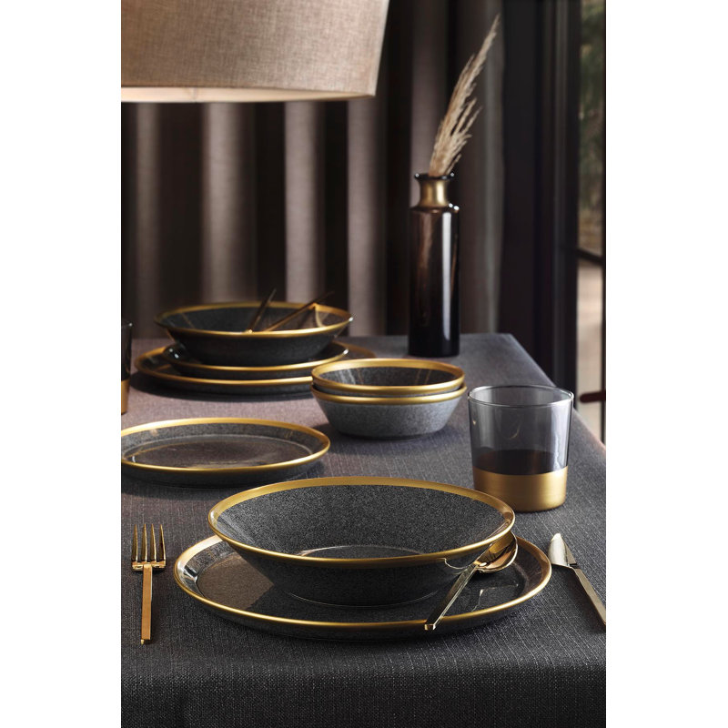 Service de table (8 pièces), Noir, doré