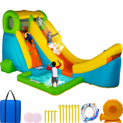 Sportspower Half Pipe Inflatable Water Slide for Kids with Basketball Hoop, 17' L x 9.7' W x 8.7' H (750W Blower Included)