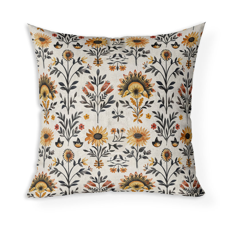 Coussin décoratif intérieur / extérieur Rustic Sunflower Harmony, Beige/Orange, 26"H x 26"W