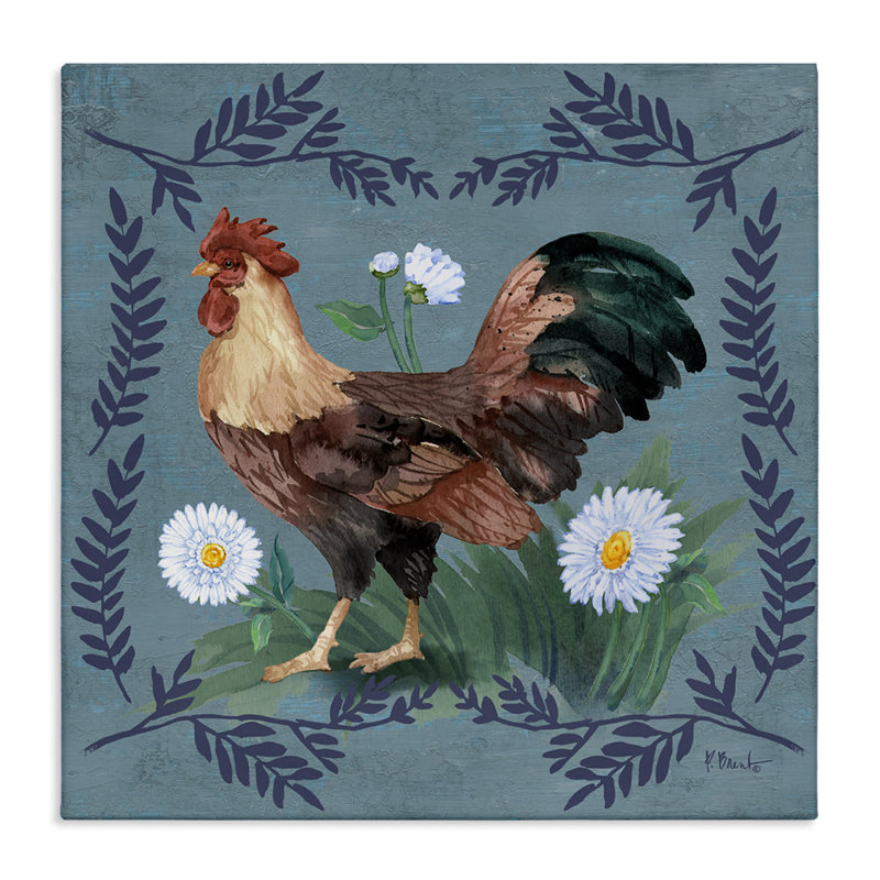 «Rooster & Fern», art mural sur toile par Paul Brent, H 36 po x l 36 po