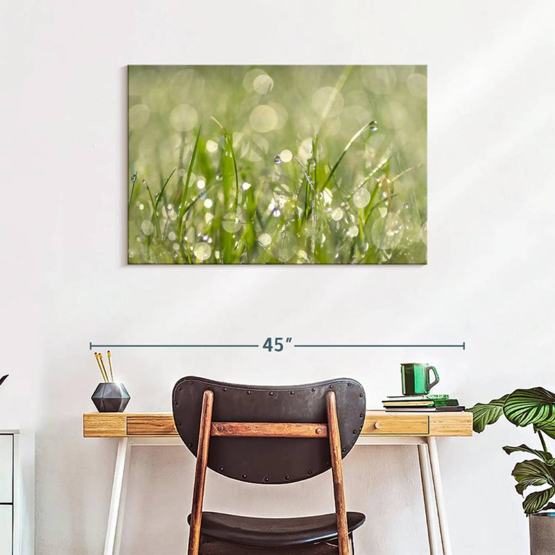 Harnek Raindrops On Grass Abstract, 24" H x 36" W