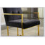 Chaise de salle à manger avec accoudoirs en lin capitonnée et base en acier inoxydable à finition dorée-1867695208