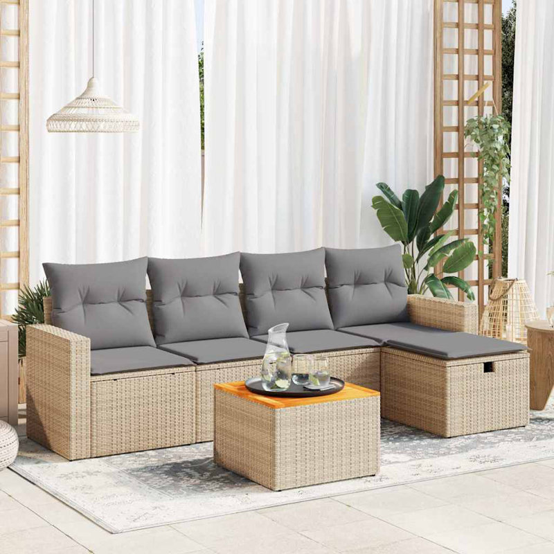  Ensemble de canapé de jardin en rotin PE beige, grand acier thermolaqué