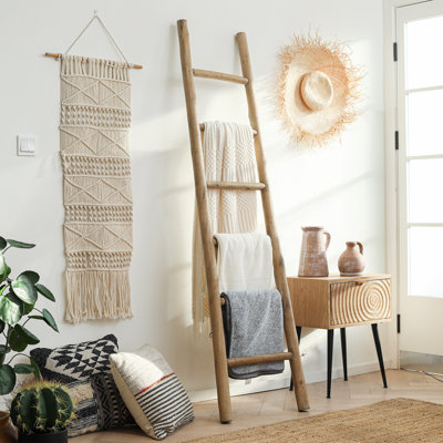 Fully Assembled 6Ft Wood Blanket Ladder Living Room Decorative Wall Leaning Farmhouse Quilt Display Holder Rustic Wooden Towel Rack For Bathroom