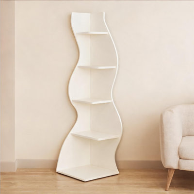 Étagère de coin 70,47 pouces en bois d'ingénierie blanc pur à 5 niveaux, support de rangement multi-usage pour la maison et le bureau