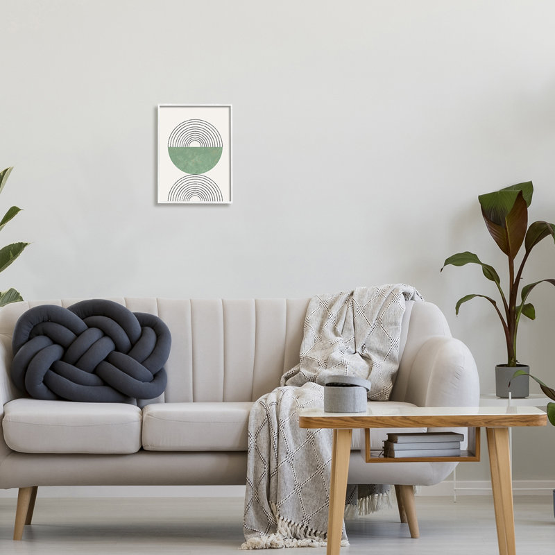 Étude abstraite géométrique circulaire incurvée Art déco, H 14 po x l 11 po, Giclée encadrée blanc bord de mer