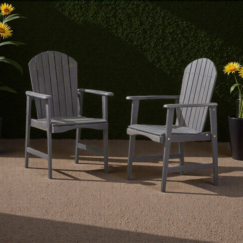 Ensemble de 2 chaises de salle à manger d'extérieur résistantes aux intempéries en bois d'acacia Adirondack, Gris foncé