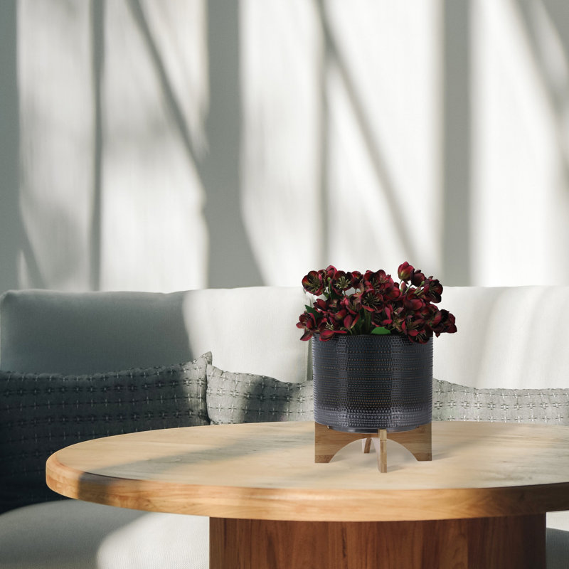 Jardinière en grès avec support en bambou Clingmans - Design moderne et élégant, matériaux de haute qualité, Vert