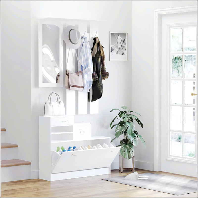 Combination Model Gate Cabinet With Shoe Cabinet+Hang Shelf+ Mirror, Matte White