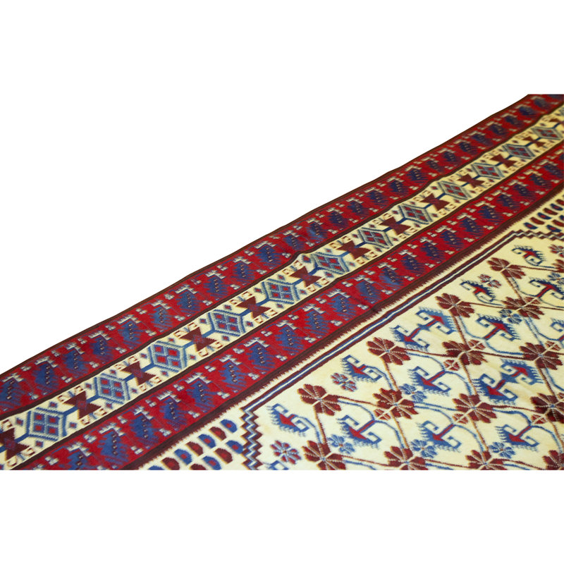 Tapis ivoire et rouge noué à la main de haute qualité