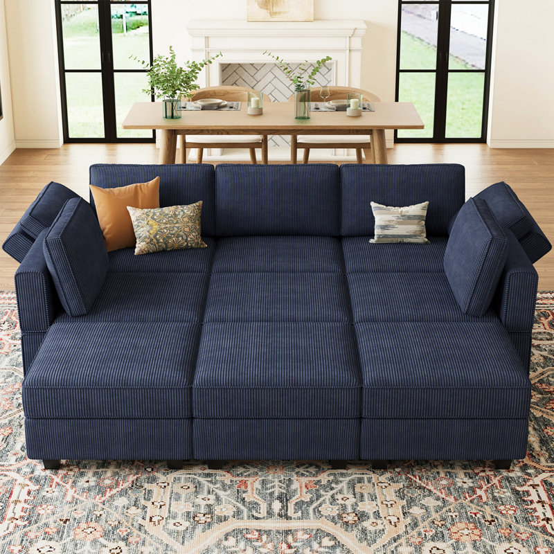 Neemi Upholstered Sectional, Blue Corduroy