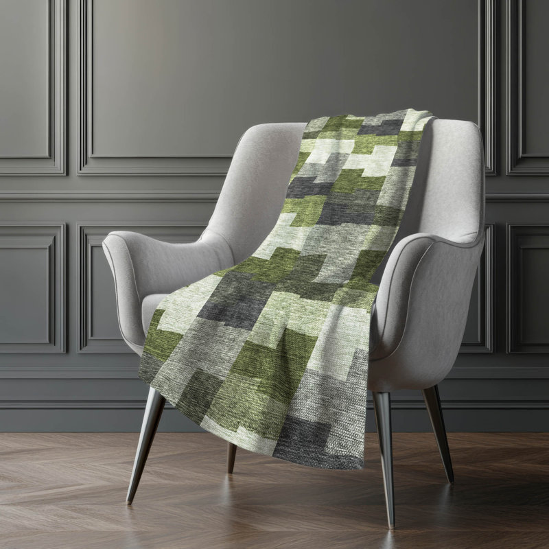 Jeté en sherpa Addison, Olive géométrique 2