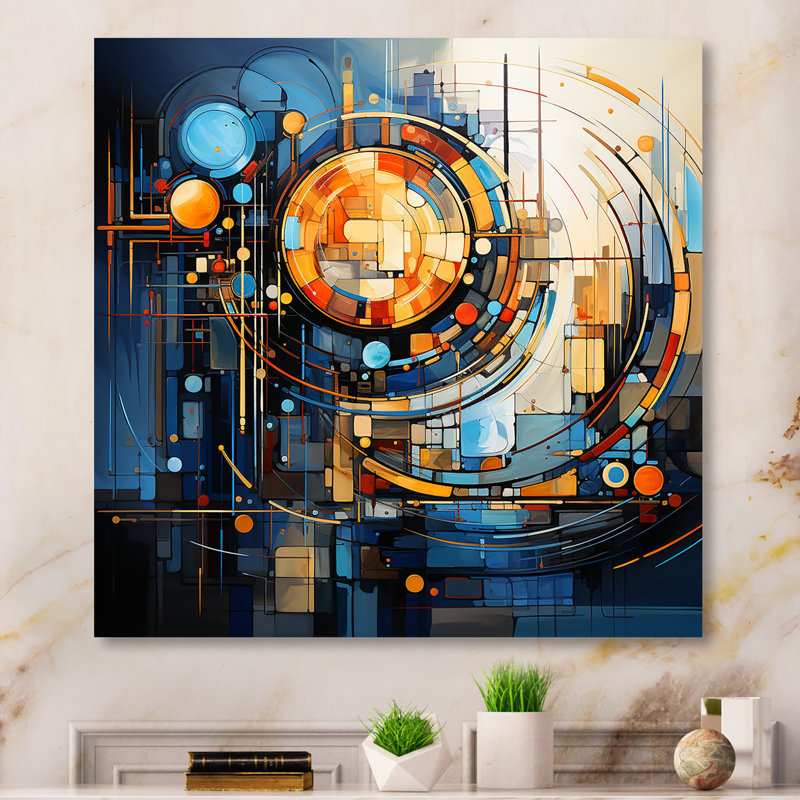 Minimalisme, formes jaunes et bleues élégance I - décoration murale abstraite, Toile tendue, H 36 po x l 36 po x P 1,5 po